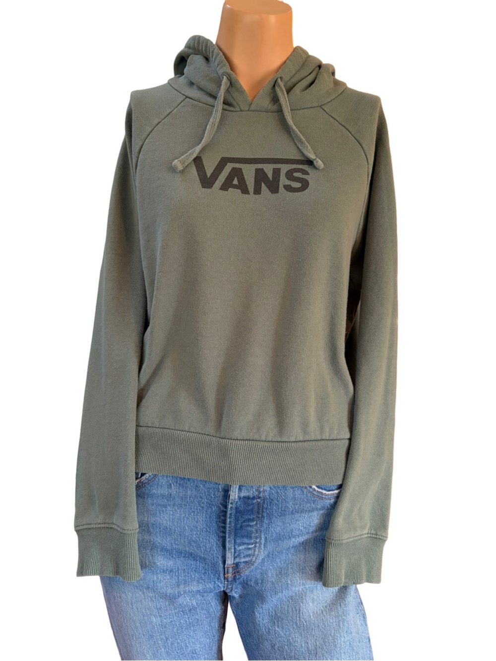 Vans Sage Green Logo Cropped Hoodie Medium EUC